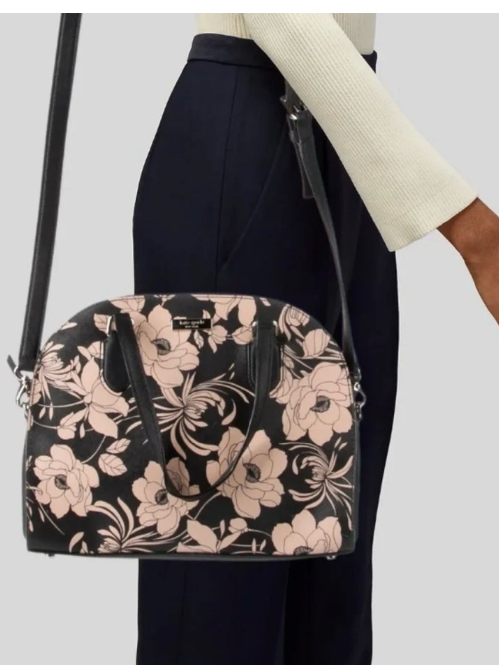 kate spade Black Satchel with Blush Pink Floral Print